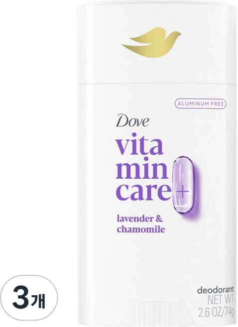 도브 비타민 케어 플러스 데오드란트 스틱 라벤더 앤 캐모마일 향, 74g, 3개 - 쿠팡