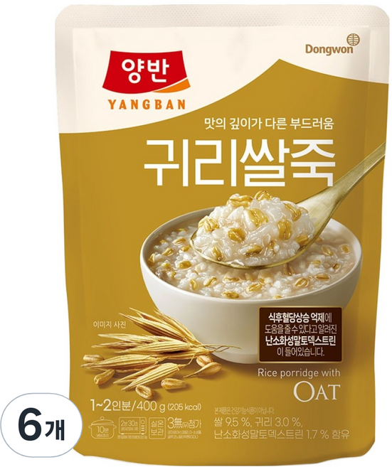 양반 귀리쌀죽 파우치, 6개, 400g