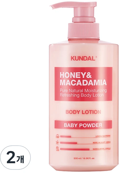 쿤달 허니 앤드 마카다미아 퓨어 바디로션 베이비파우더향, 500ml, 2개 - 쿠팡