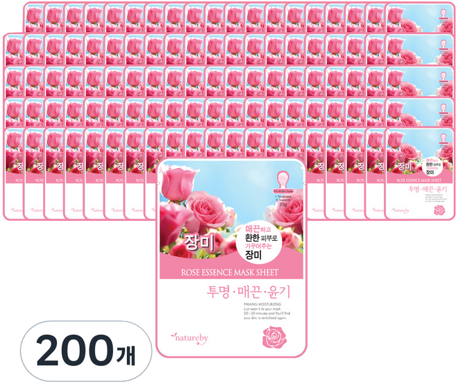 네이처바이 장미 에센스 마스크팩 23ml, 1개입, 200개