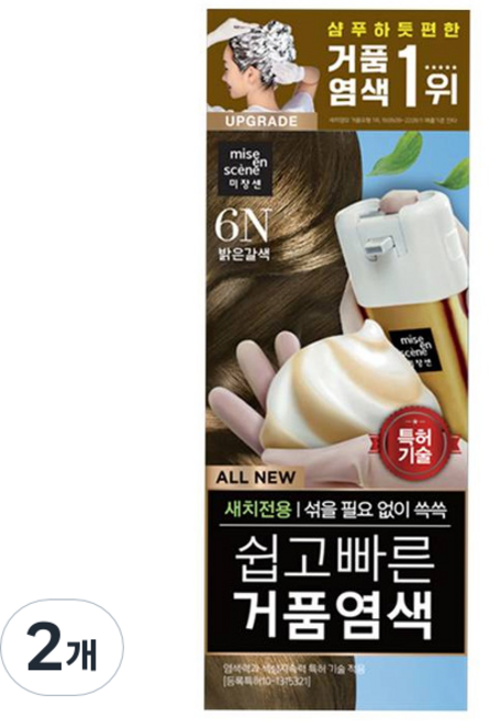 미쟝센 올뉴 쉽고 빠른 거품염색 80g, 6N 밝은 갈색, 2개