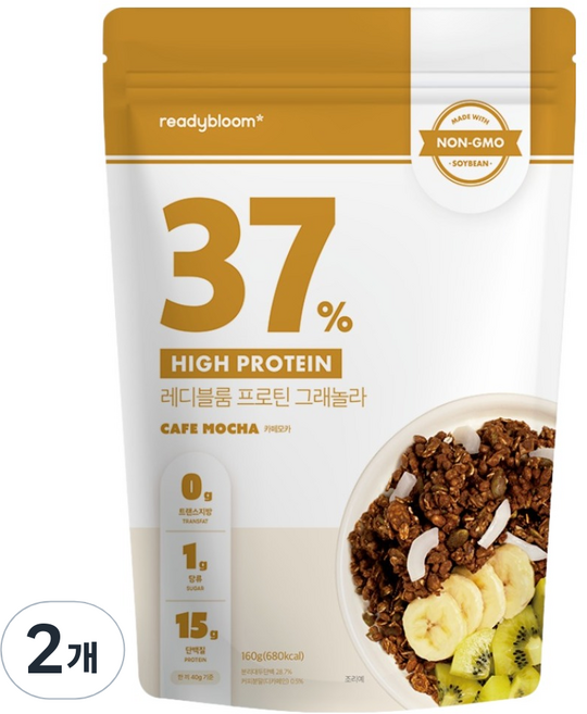 레디블룸 프로틴 그래놀라 카페모카 디카페인 저당 시리얼, 2개, 160g