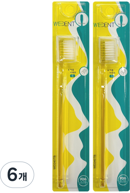 위덴 사각헤드 이중 미세모 칫솔 옐로우, 1개입, 6개