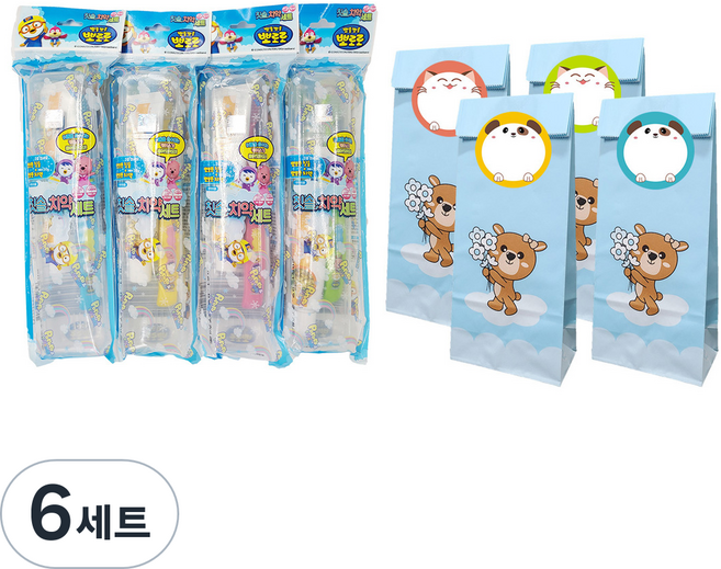 단비나인 어린이집 생일선물 칫솔치약 4p + 선물포장 봉투 4p + 스티커 4종 세트, 6세트