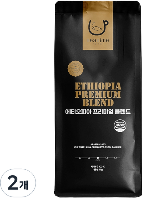 티타임 에티오피아 프리미엄 블렌드 원두커피, 2개, 1kg, 홀빈(분쇄안함)