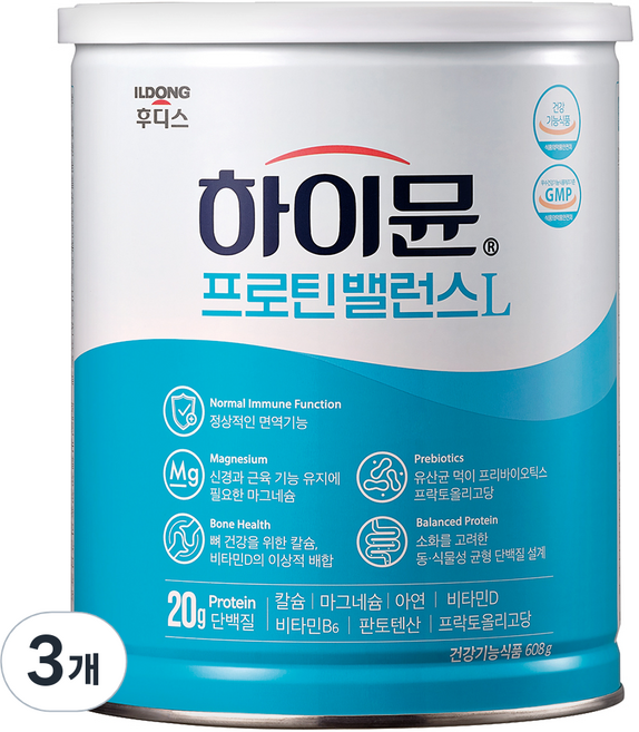 일동후디스 하이뮨 프로틴 밸런스 L 캔, 608g, 3개