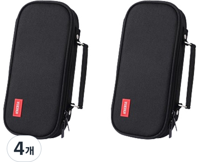 마켓감성 3층 캔버스 연필 필통, 블랙, 4개