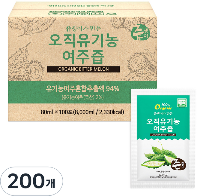 즙쟁이 오직유기농 여주즙, 200개, 80ml