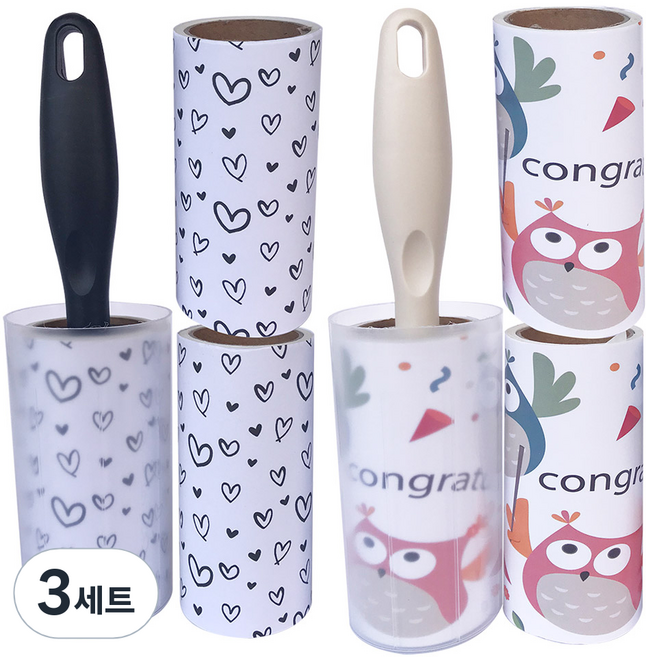 퍼닉 유니크 사선테이프 롤 클리너 일자형 블랙/아이보리 + 리필 3p 세트, 3세트