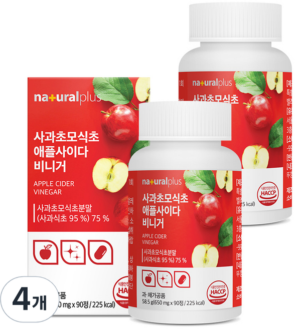 내츄럴플러스 사과초모식초 애플사이다비니거 58.5g, 90정, 4개