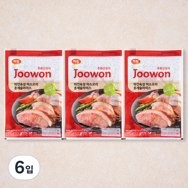 주원산오리 와인숙성 미소오리 훈제슬라이스, 150g, 6입