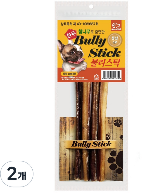 BullyStick EX 중형, 한우, 60g, 2개