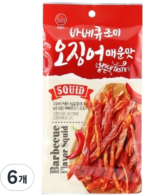 썬푸드 바베큐 조미오징어 매운맛, 30g, 6개