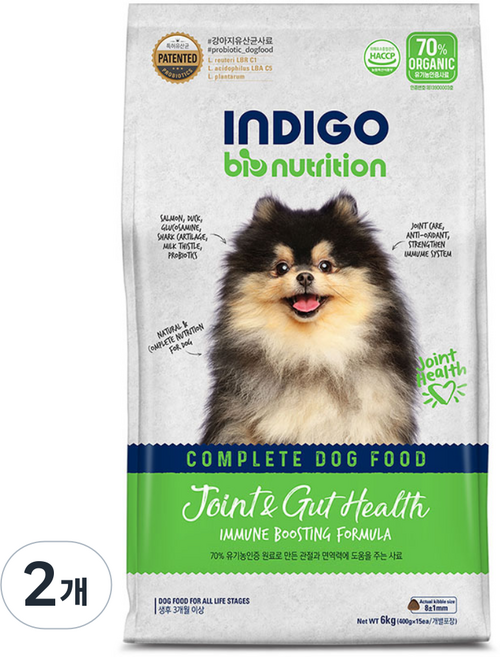INDIGO 강아지 바이오뉴트리션 기능성 사료, 관절+장건강, 6kg, 2개