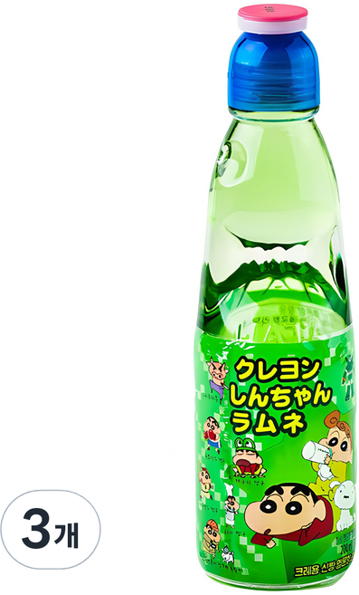 하타라무네 크레용 신짱 라무네 탄산음료 멜론맛, 200ml, 3개