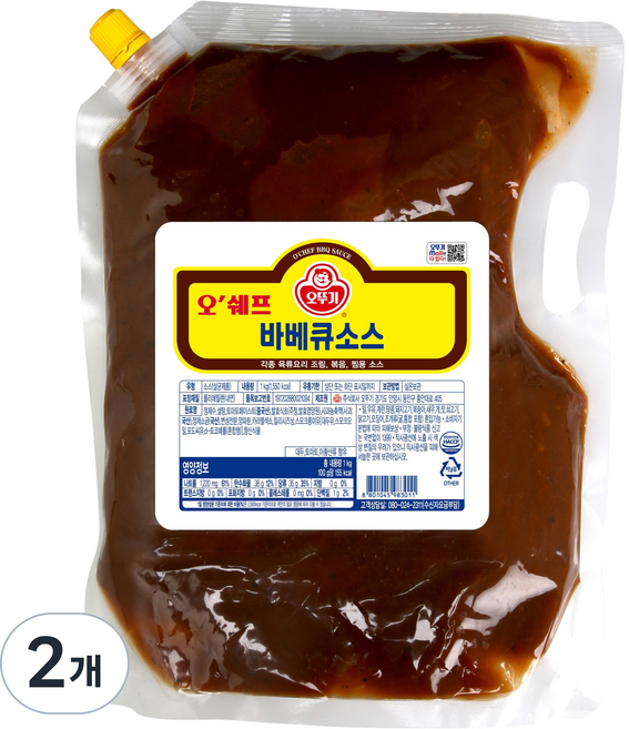 오뚜기 오쉐프 바베큐소스, 1kg, 2개