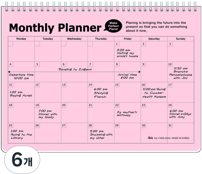 아이비스 PP 먼슬리 플래너, 연분홍, 6개