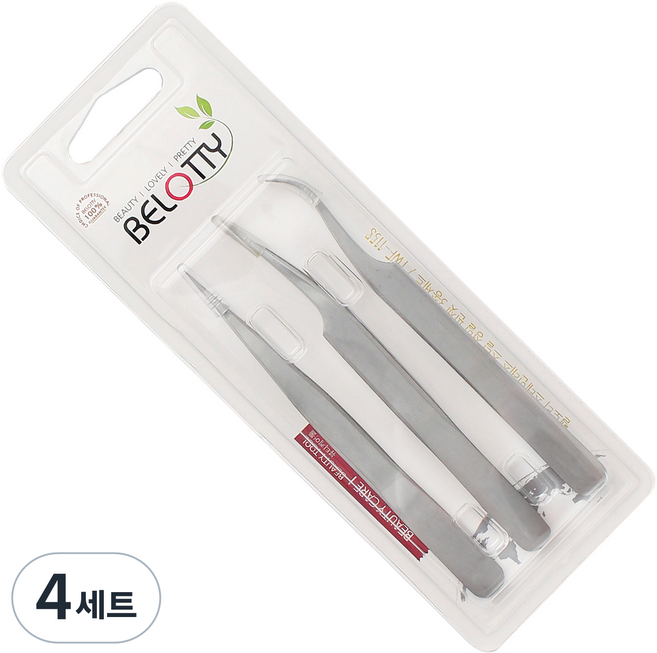 벨로티 스테인리스 스틸 고급 정밀 족집게 3종, 4세트