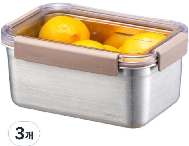 LocknLock 樂扣樂扣 不鏽鋼模組化密封容器, 1.5L, 3個