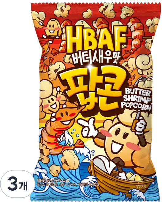 바프 버터새우맛 팝콘, 55g, 3개