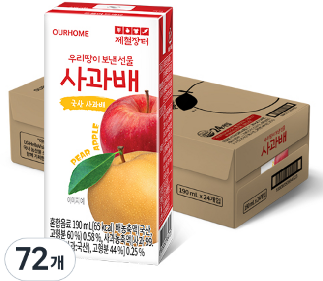 서울에프엔비 우리땅이 보낸 선물 사과배, 72개, 190ml