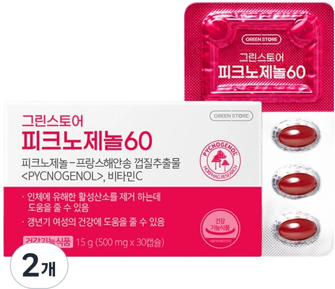 그린스토어 피크노제놀60 영양제 15g, 2개, 30정 - 쿠팡