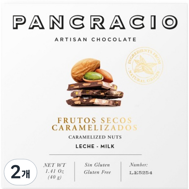 판크라시오 미니테블릿 프루토스 세코스 카라멜리자도스 레치 밀크초콜릿, 40g, 2개