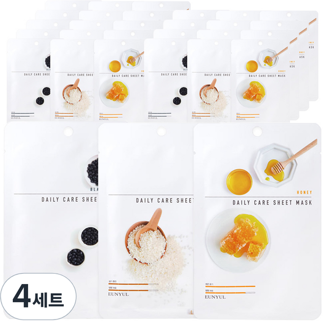은율 데일리케어 시트 마스크팩 보습관리 검은콩 10p + 라이스 10p + 허니 10p, 30개입, 4개