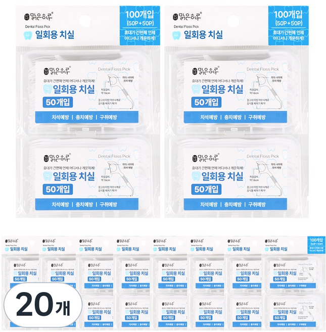 지앤디맑은하루 휴대용 케이스 일회용 치실, 20개, 100개입, 7.6cm