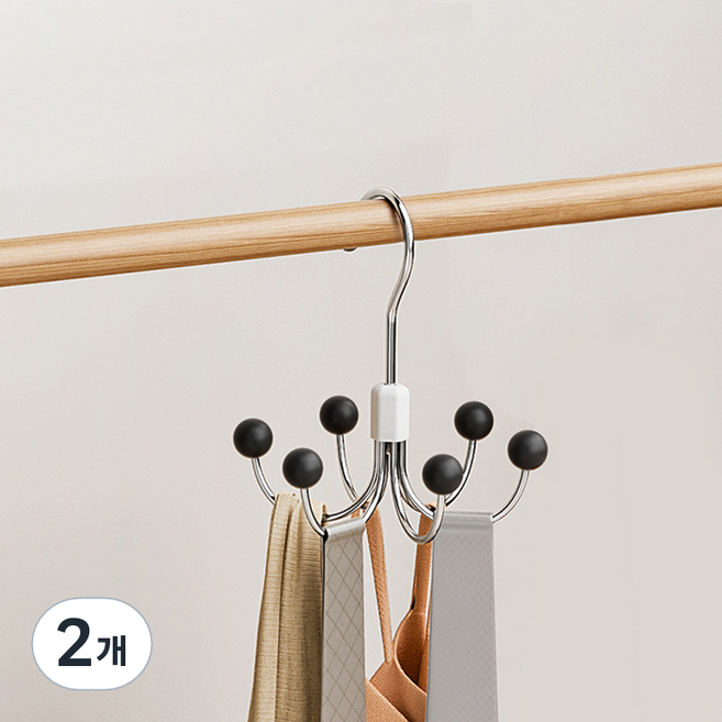 피어니스트 360도 회전 다용도 보관 후크 무타공 걸이, 블랙, 2개