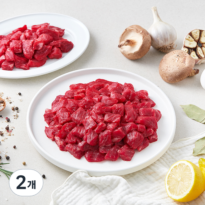 한우 정육 세절 1+등급 국거리용 (냉장), 2개, 1kg