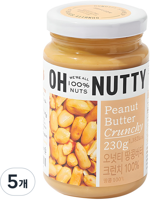 오넛티 땅콩버터 크런치 100%, 230g, 5개