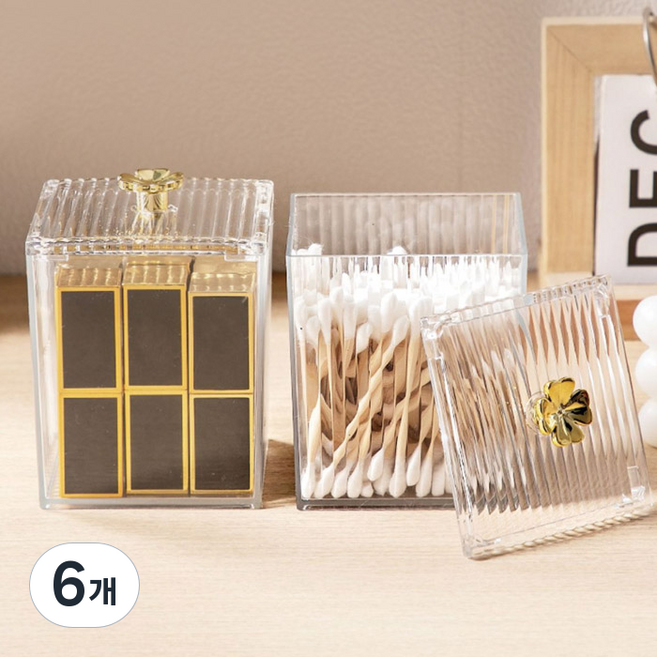 마켓플랜 투명 아크릴 화장품 면봉 다용도 보관함, 6개