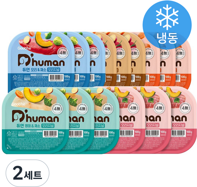 듀먼 전연령 강아지 5종 오리지널 자연 화식사료 100g x 15개입 (냉동), 2세트