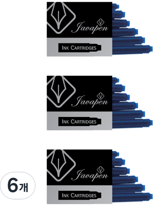 자바펜 만년필용 잉크 카트리지 일회용 6p, Blue, 6개
