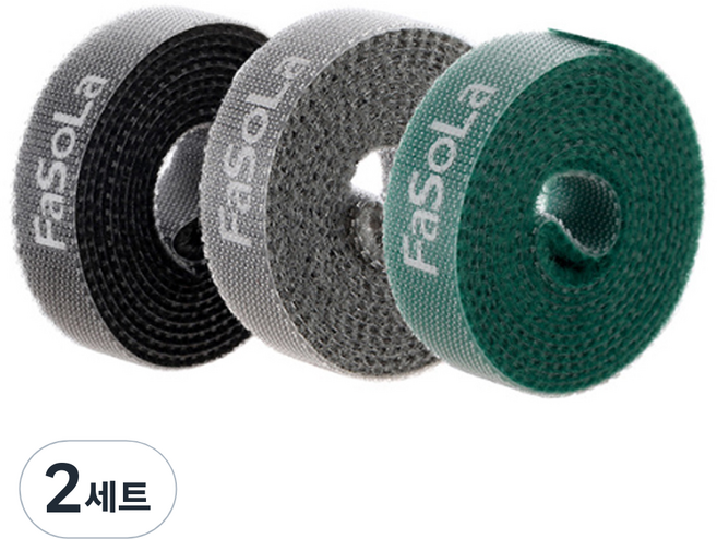 FaSoLa 다용도 벨크로 매듭 테이프 3종 세트, 2세트, 블랙 + 그레이 + 그린