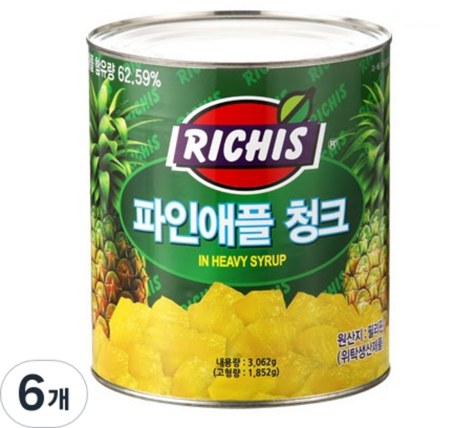 (주)동서 리치스 파인애플 청크, 3.062kg, 6개