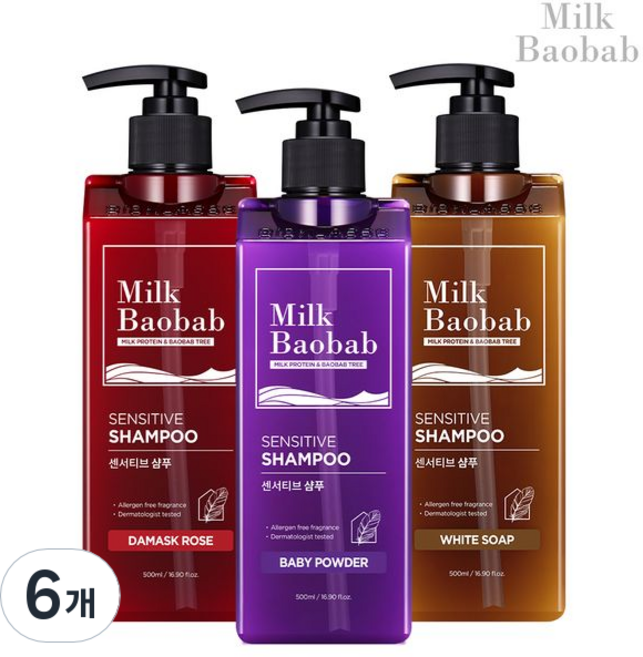 밀크바오밥 센서티브 샴푸 화이트솝, 6개, 500ml