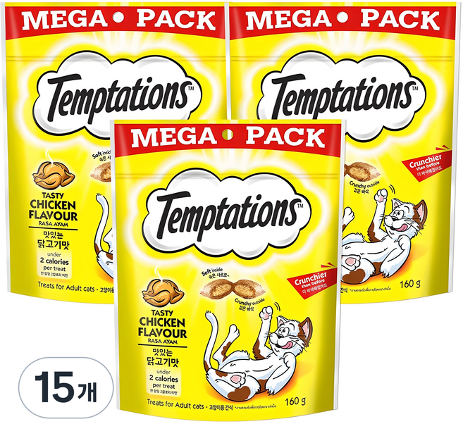 템테이션 고양이 메가팩 스낵 간식, 맛있는 닭고기맛, 160g, 15개