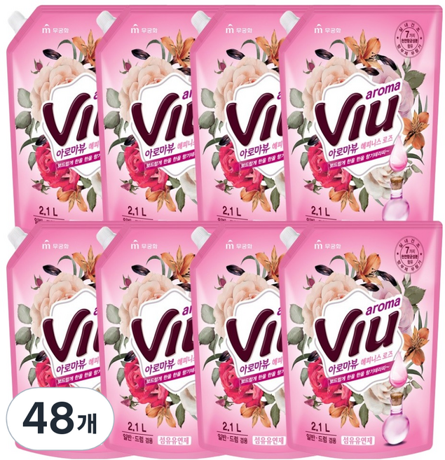 아로마뷰 섬유유연제 해피니스 로즈 리필, 2.1L, 48개