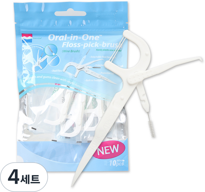 오랄인원 일체형 멀티 치실 치간칫솔 SS 0.8mm 10p + 케이스, 4세트