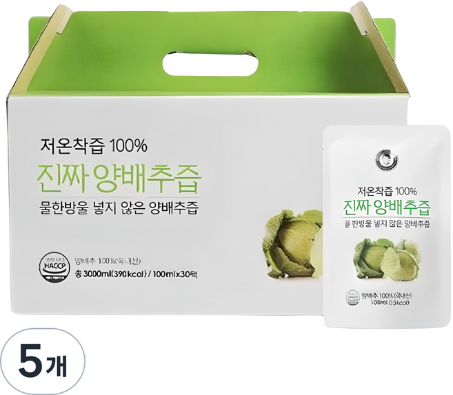 김재식헬스푸드 저온착즙 100% 진짜 양배추즙, 3L, 5개