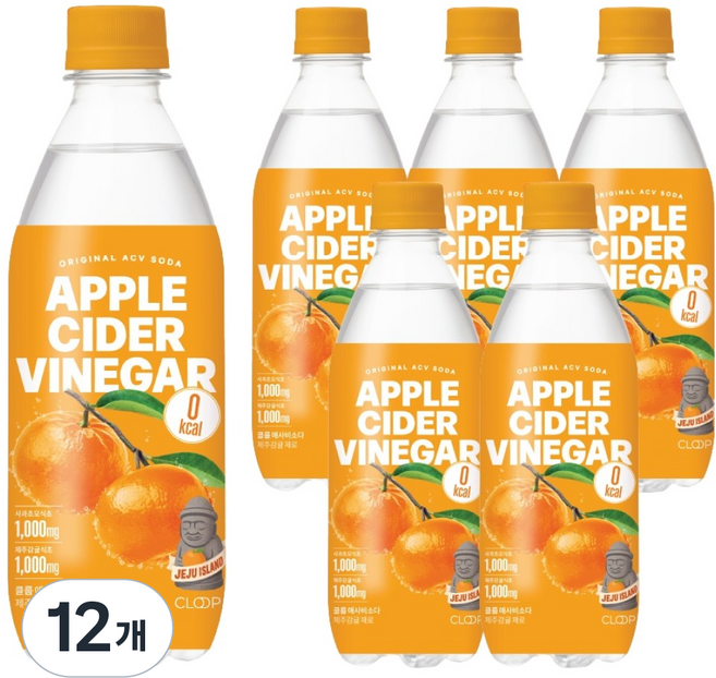 클룹 애사비소다 제주감귤 제로 탄산음료, 500ml, 12개