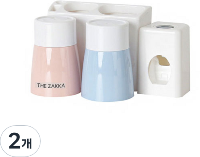더자카 화이트라인 칫솔걸이 2인용 & 치약짜개 세트, 혼합색상, 2개