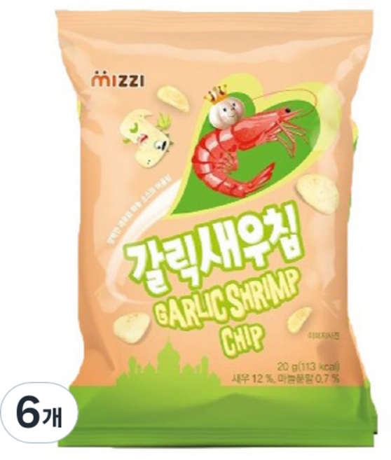 미찌푸드 갈릭 새우칩, 20g, 6개
