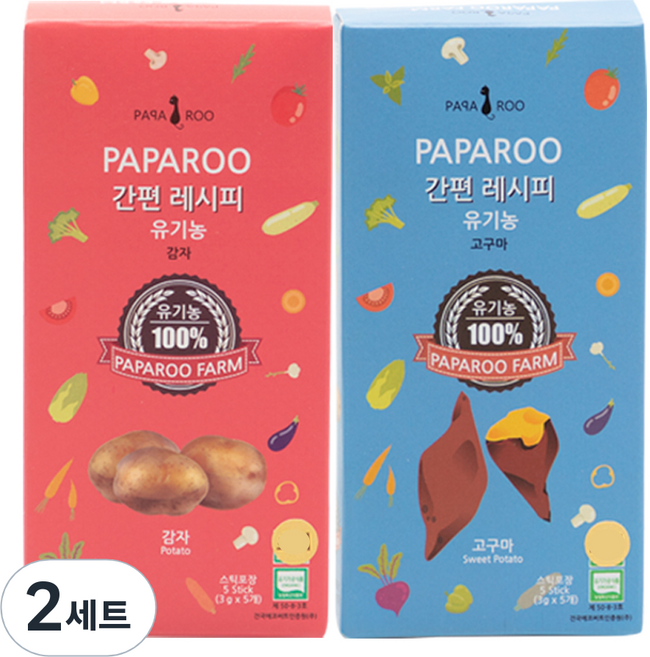 PAPA ROO 簡易食譜 有機蔬菜粉末副食品 細顆粒 2種組合, 馬鈴薯, 地瓜, 2套