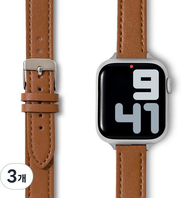 누아트 애플워치 호환 스트랩 싱글 투어 슬림 레더 브레이슬릿, 브라운, 3개