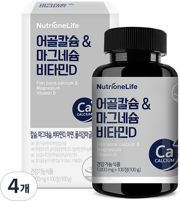 뉴트리원 어골칼슘 앤 마그네슘 비타민D, 100정, 4개
