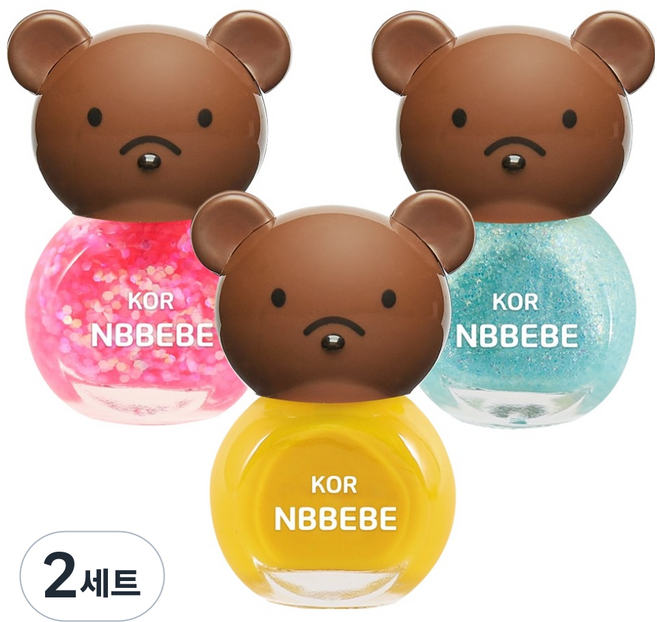 NBBEBE 兒童指甲油 小熊 K 4毫升 x 3款 禮盒組, 閃亮粉, 黃色, 閃亮天藍, 2套
