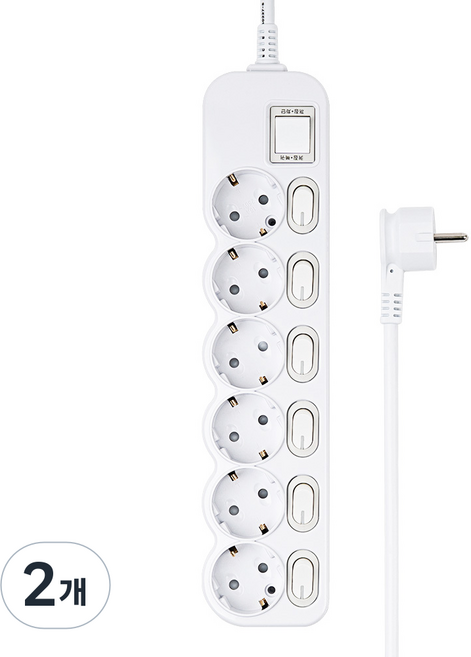 에코파워탭 국내 제조 슬림 개별 과부하차단 스위치 납작멀티탭 6구 CSG-404B, 화이트, 2개, 5m
